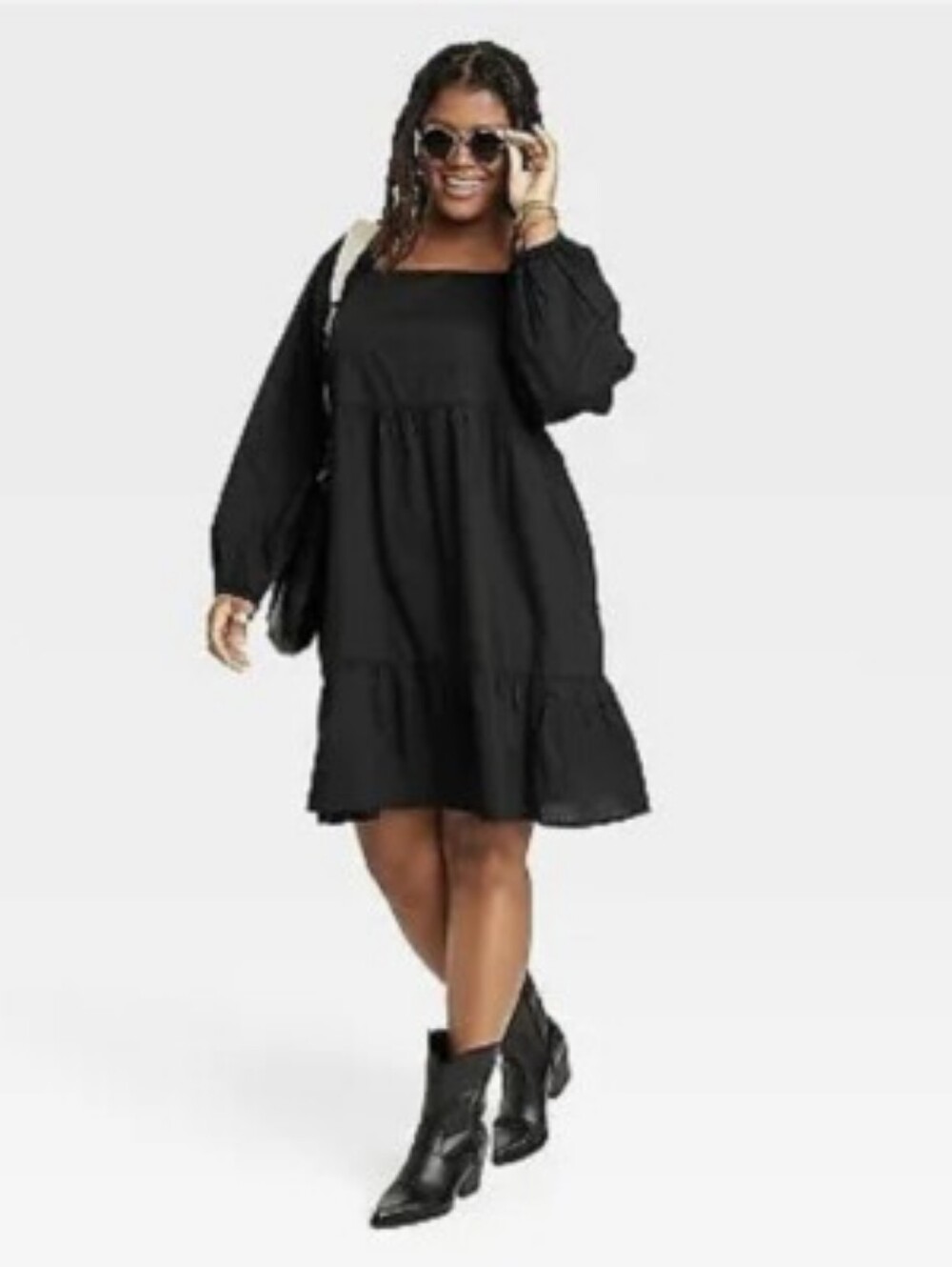 Universal Thread Black Long Sleeve Babydoll Mini Dress with Pockets Size M Boho